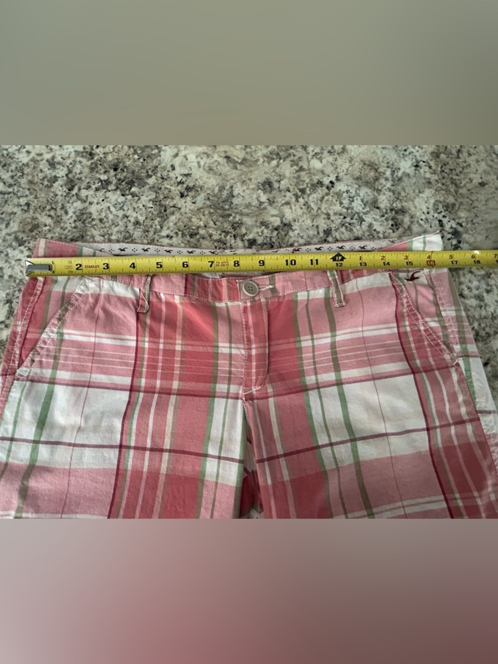 Hollister Plaid Bermuda Shorts Pink White 
Y2K Preppy Low Rise Cotton Size 5 - Picture 7 of 8
